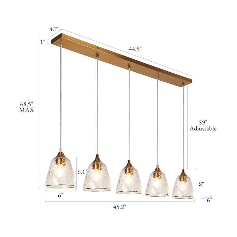 Modern 5-Light Gold Chandelier Linear Island Light for Dining Room - W 45.2" x H 7.8" x D 6"