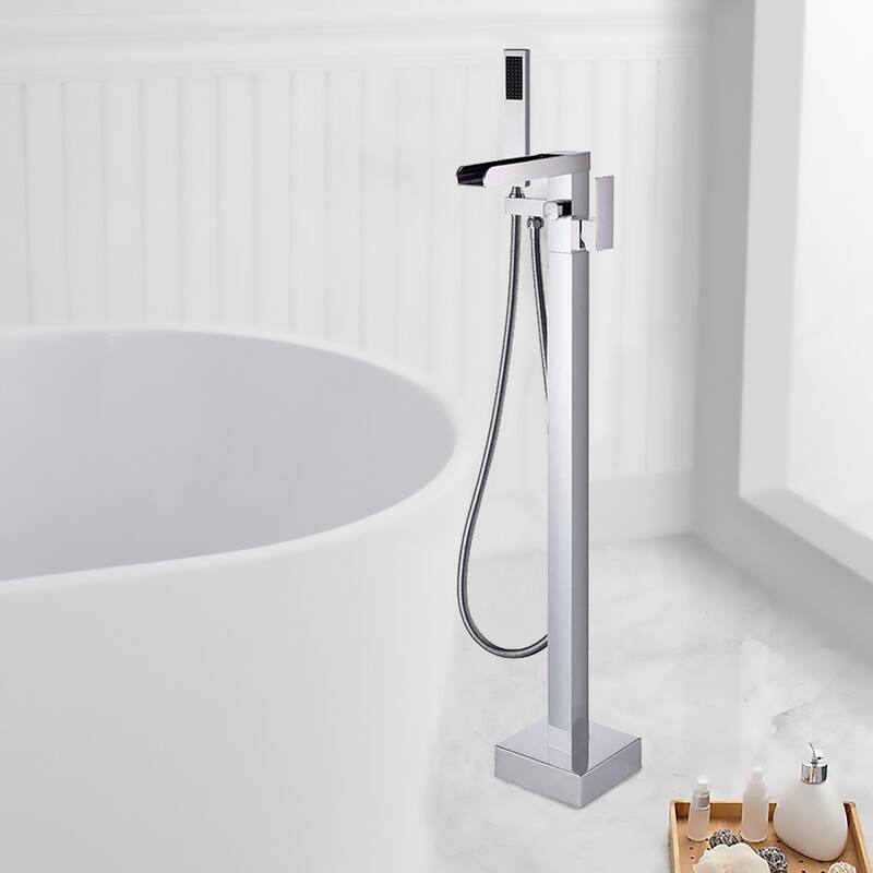 BATHLET Single Handle Floor Mounted Freestanding Tub Filler with Handshower - Chrome
