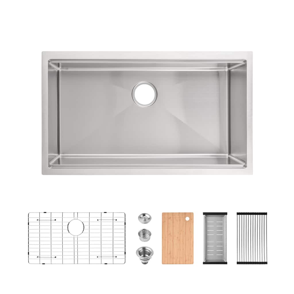 Kitchen Sink Multifunctional undermount Flying Rain Waterfall Stainless Steel Handmade Modern Single Bowl