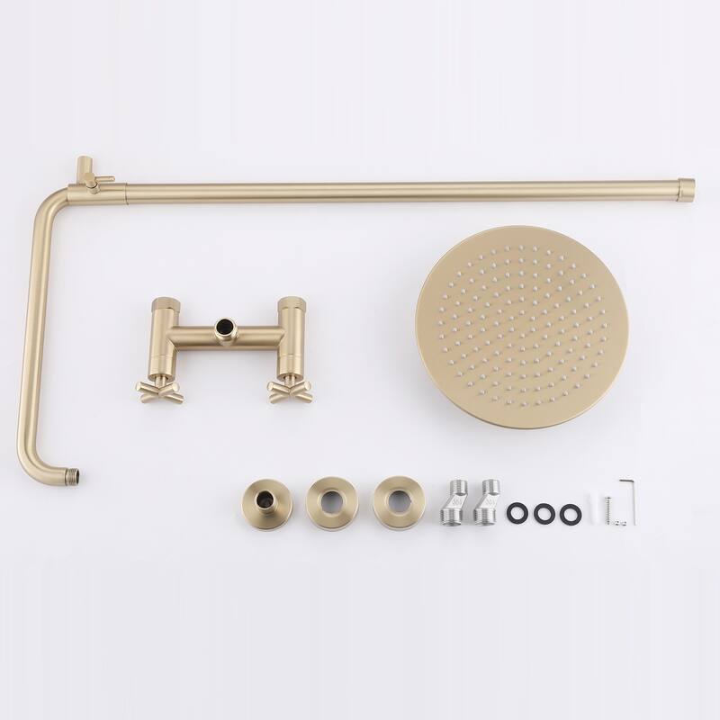 48"H Solid Brass Outdoor 10 Inch Round Rain Shower Set with Dual Cross Handle