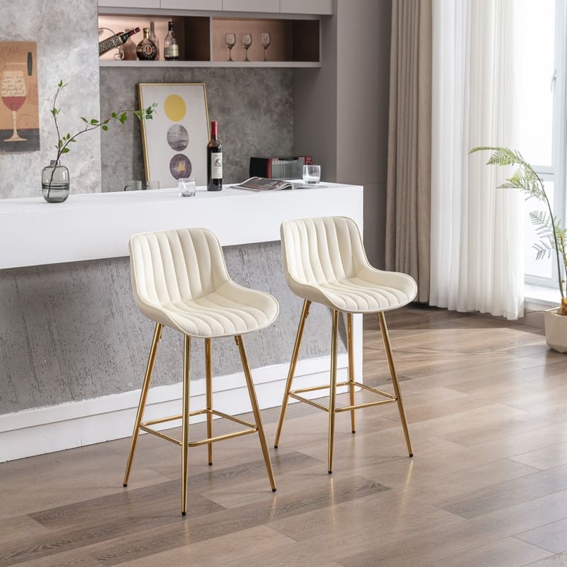Modern Velvet Upholstered Bar Stools With Back And Footrest(Set of 2)Beige - Set of 2