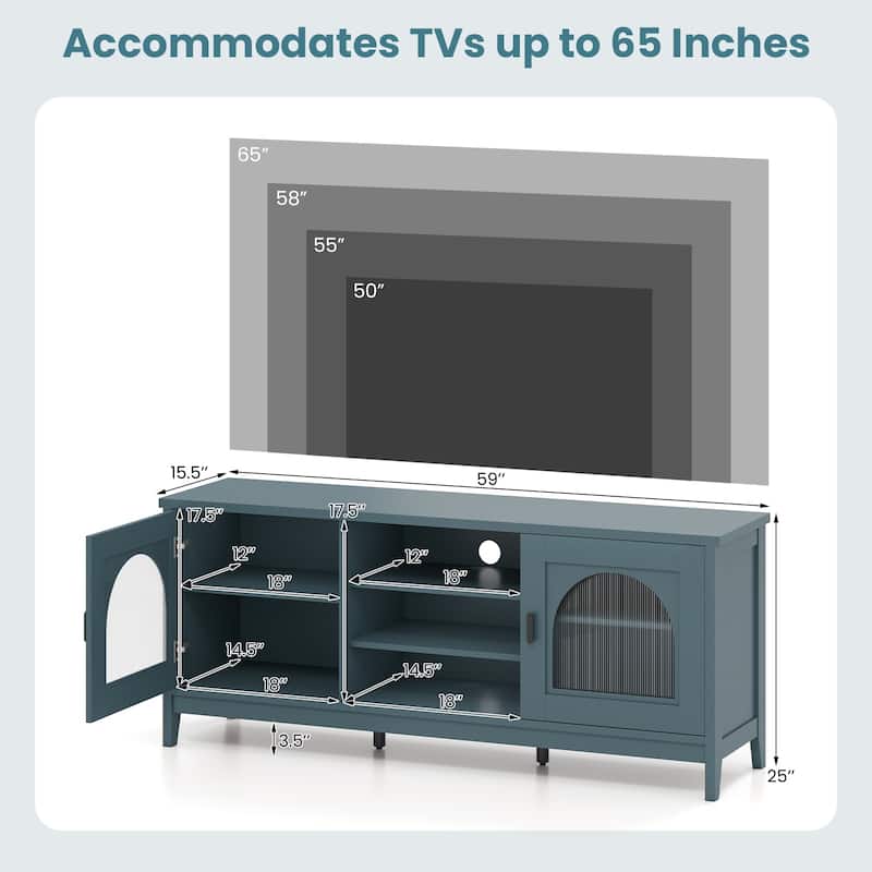 Modern Vintage TV Stand for TVs up to 65 Inches Entertainment Center with Adjustable Shelves and Cabinets - 59" x 15.5" x 25"
