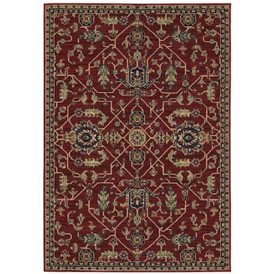 Auch Red Blue Oriental Traditional Area Rug