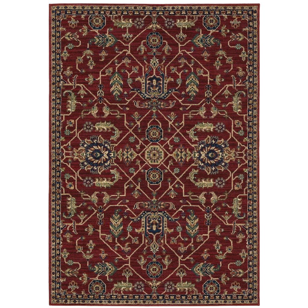Auch Red Blue Oriental Traditional Area Rug