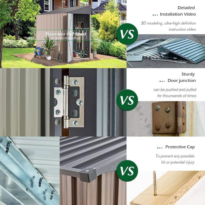 AECOJOY Outdoor Storage Side Shed Metal Attached with Lockable Door