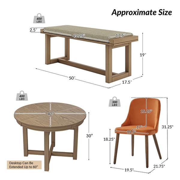 dimension image slide 3 of 4, HULALA HOME Jose Modern Wooden 6 piece Dining Sets