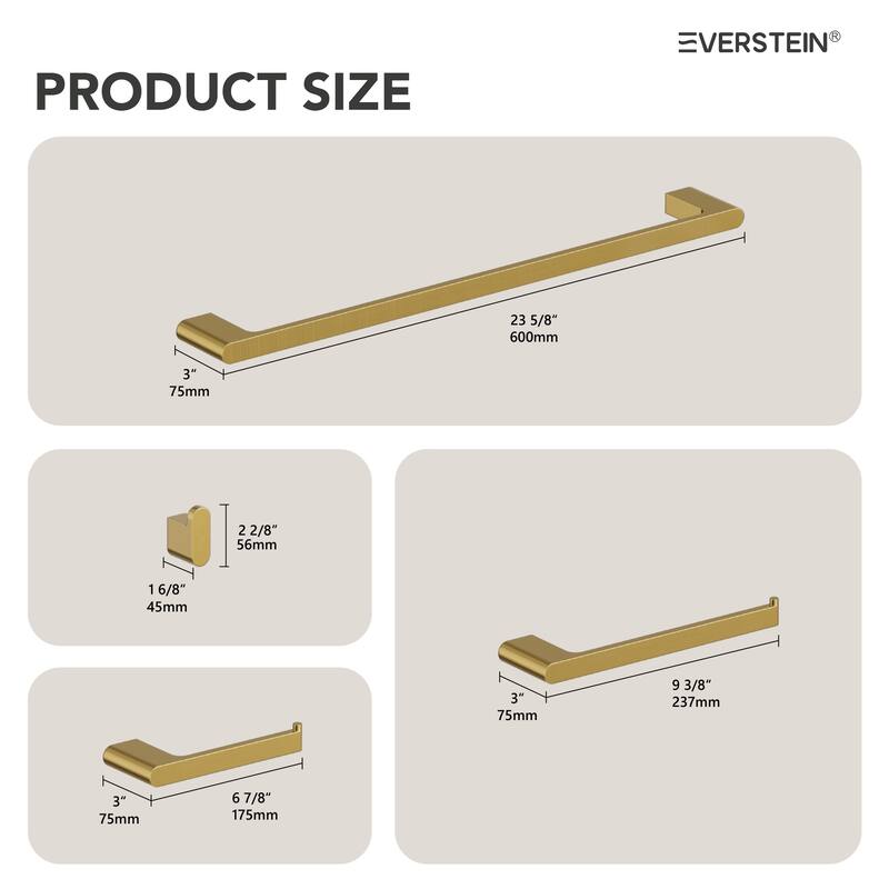 4-Piece Bathroom Hardware Accessories Set, Wall Mount Towel Bar, Toilet Paper Holder, Hand Towel Rack 1 Towel Hooks