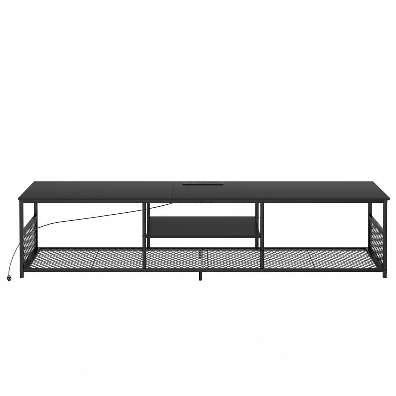 VECELO 55 Inch Black TV Stand TV Media Console Table Entertainment Center with Power Outlets and Open Storage Shelves