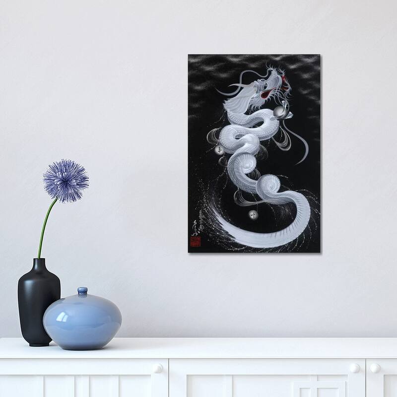 iCanvas "Good Luck White Dragon" by One-Stroke Dragon Canvas Print - 18x12x1.5