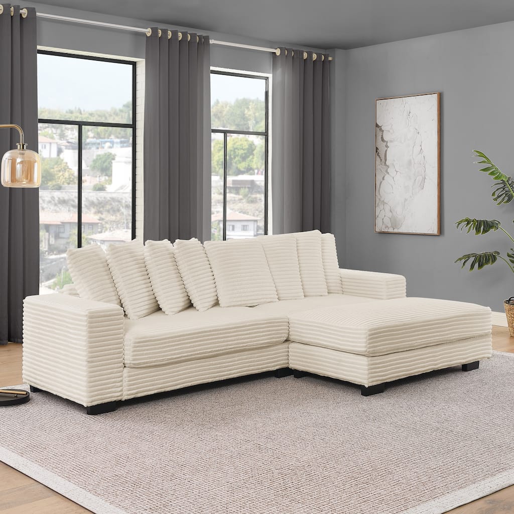 Anmytek L-Shaped Modular Corduroy Tufted Sleeper Sectional Sofa