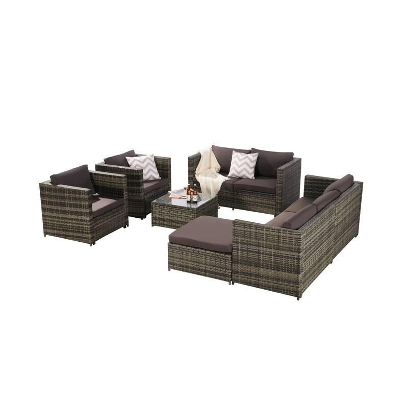 Dark Gray 6 Piece Outdoor Modular Wicker Sectional Sofa Set, Garden