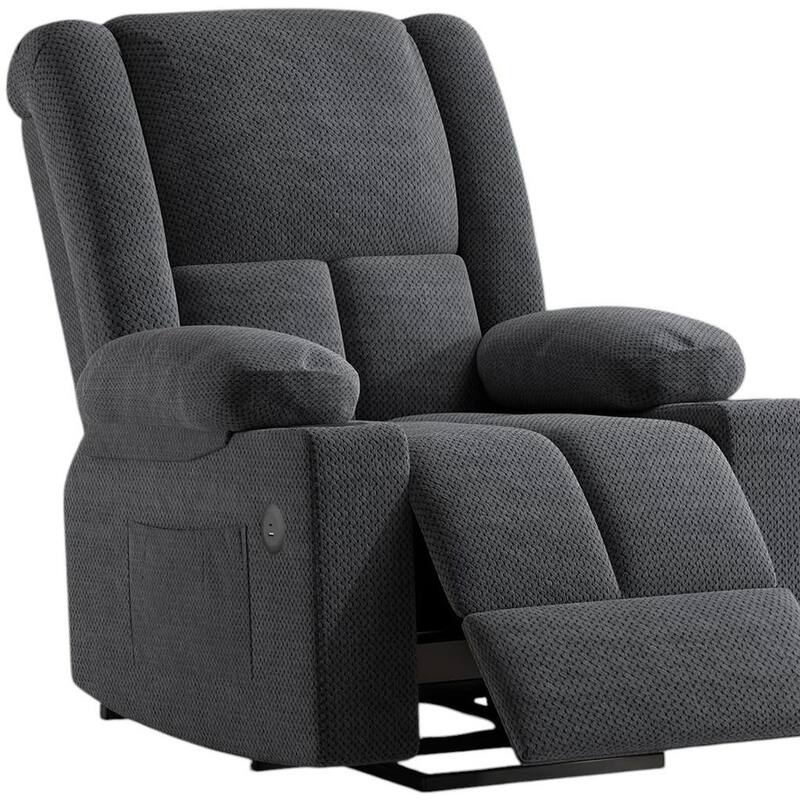HomeRoots 32" Gray Heated Massage Lift Assist Power Recliner With USB