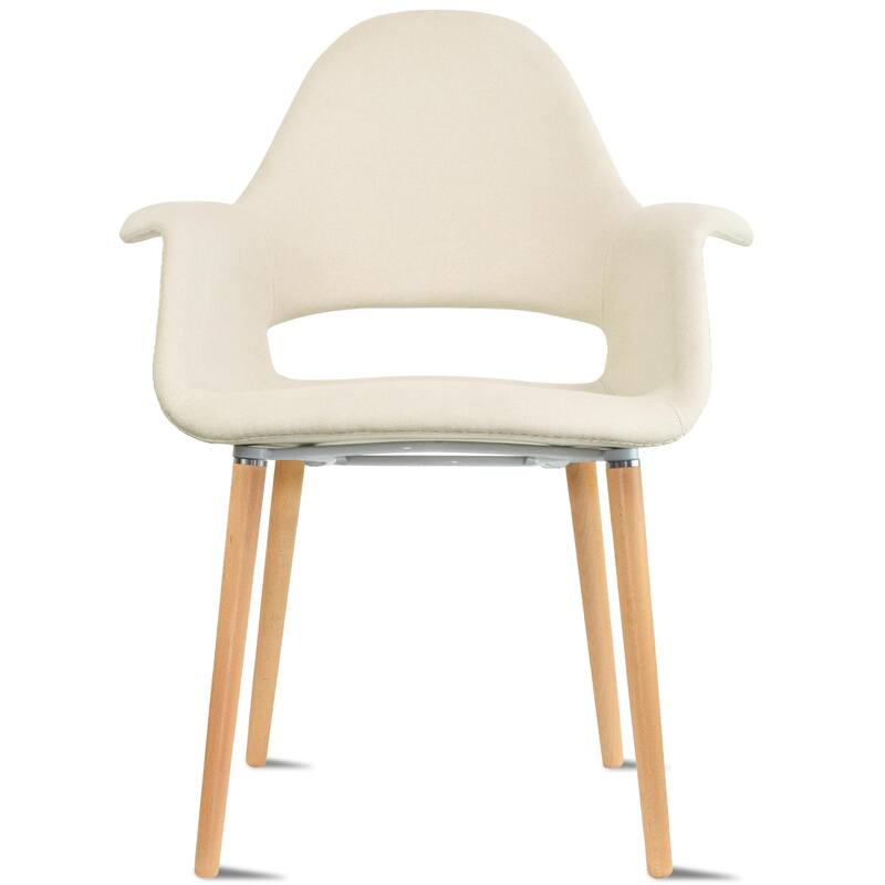 Organic Upholstered Fabric Modern Armchair with Natural Wooden Legs for Dining Room Office or Accent Lounge Side Chair - Cream
