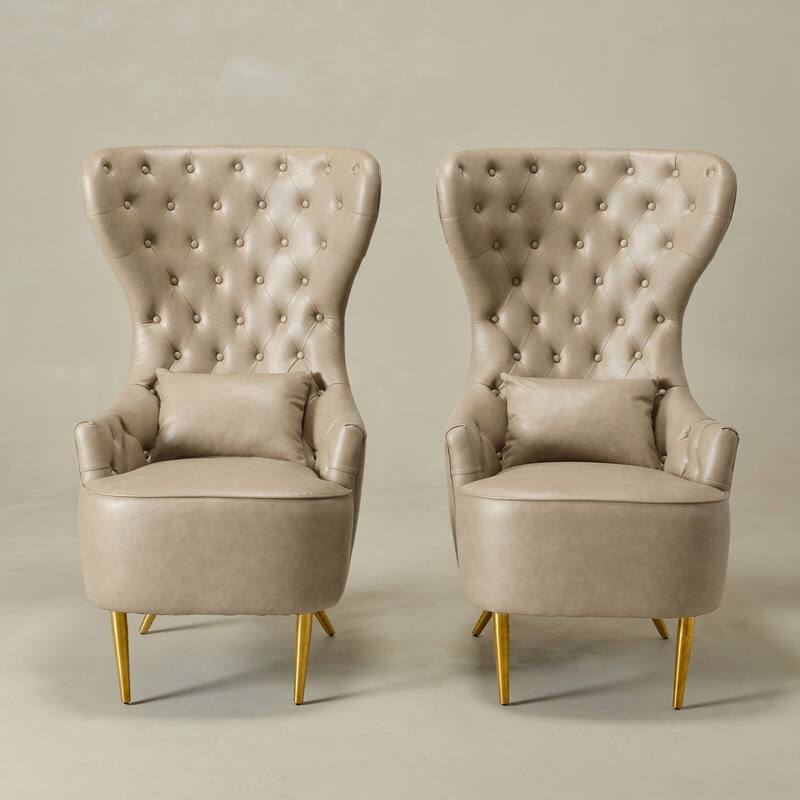 KINWELL Upholstered Tufted Faux Leather Wingback Chair PU Accent Chair