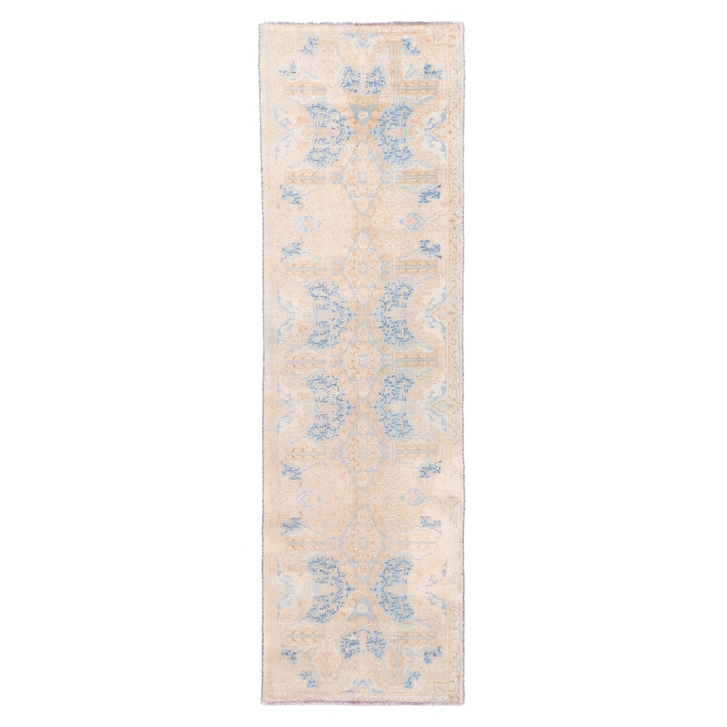 ECARPETGALLERY Hand-knotted Antalya Vintage Beige Wool Rug - 2'9 x 9'6