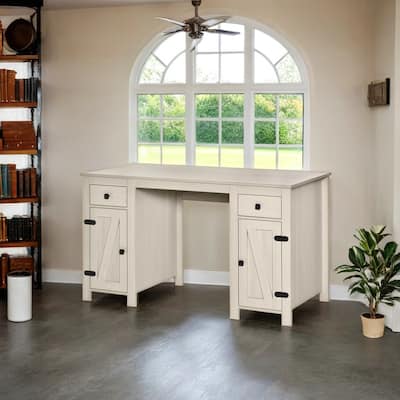 Computer Desk with 2 Drawers, 2 Cabinets and Adjustable Shelves
