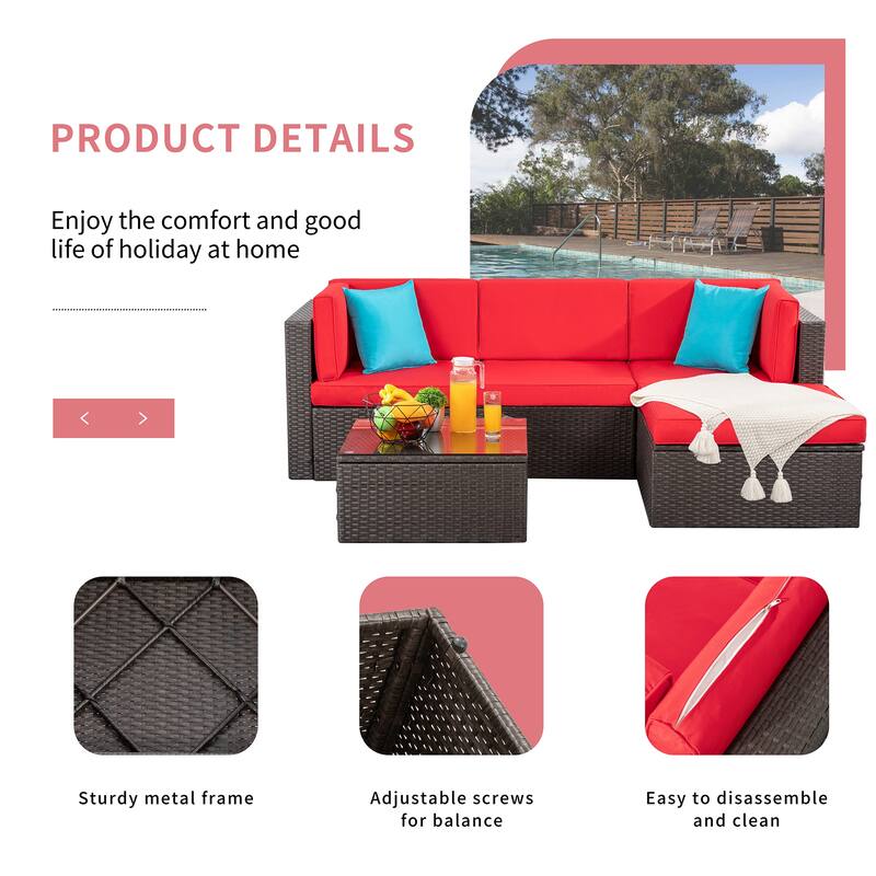 Futzca 5-Piece PE Wicker Outdoor Patio Furniture Set