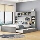preview thumbnail 1 of 44, Queen Size Wooden Bed with All-in-One Cabinet, Shelf, Sockets & Twin XL Trundle - Stylish and Functional in Grey Grey