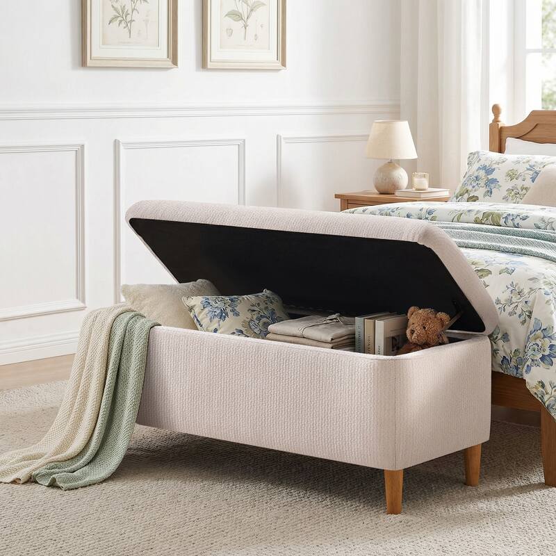 39in Soft Chenille Fabric Storage Ottoman Bench for Bedroom / Entryway Bed Foot / Living Room，Upholstered Entryway Bench