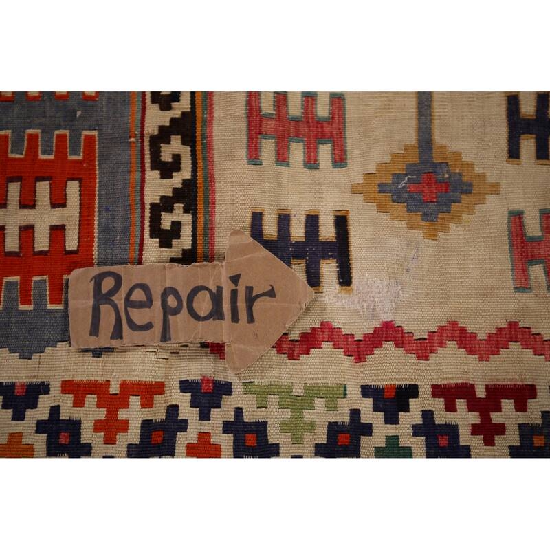 Vegetable Dye Kilim Qashqai Persian Antique Rug Flatweave Wool Carpet - 5'2" X 10'0"