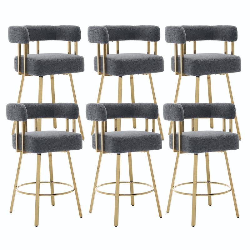 Modern Decorative Side Chair with Gold Metal Legs & Teddy Fleece, No Wheels - 2PC