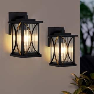 Outdoor Wall Sconce Light Metal & Glass, Matte Black, Wall Light Fixture For Porch, Garage, Patio (Set Of 2) - 2-Pack