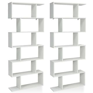 Gymax 2 PCS 6 Tier S-Shaped Bookshelf Storage Display Bookcase Z-Shelf - 31.5'' x 9'' x 75''