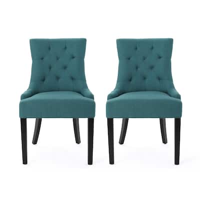 Black/Teal Faux Leather Upholstered Wood Frame Dining Chair, Set of 2, Sturdy Dining Chair for Dining Rooms - 19.5