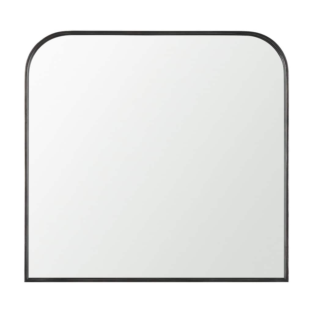 Timon is a square mirror with an arched brushed black metal frame. - 36.0L x 1.8W x 34.3H