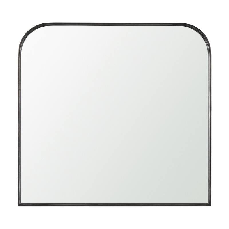 Timon is a square mirror with an arched brushed black metal frame. - 36.0L x 1.8W x 34.3H