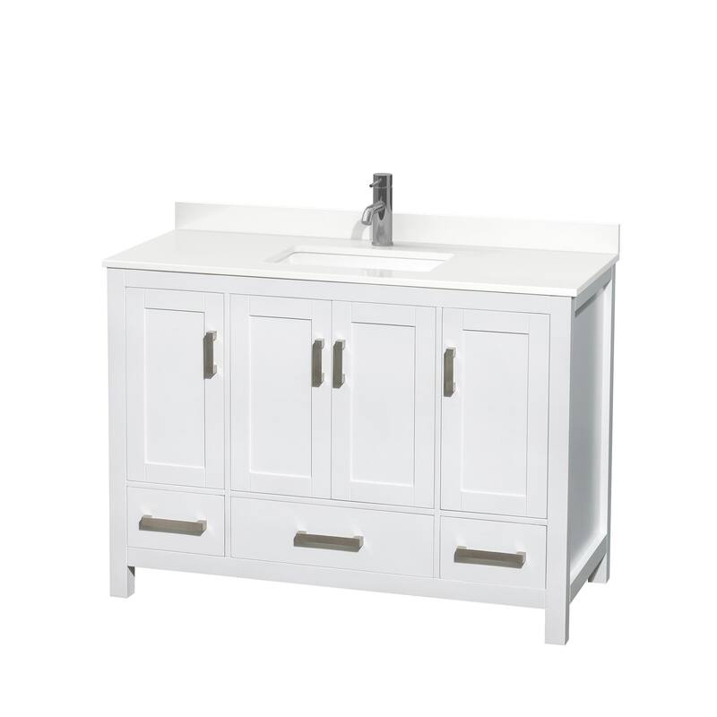 Sheffield 48-inch Single Vanity, Single Hole Quartz Top - White, Chrome Trim, White Quartz Top