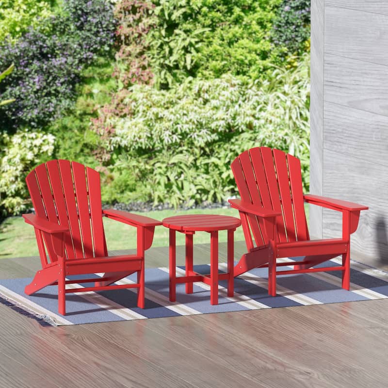 Altura Classic Outdoor Eco-Friendly All Weather Adirondack Chairs with Side Table (3-Piece Set) - Red