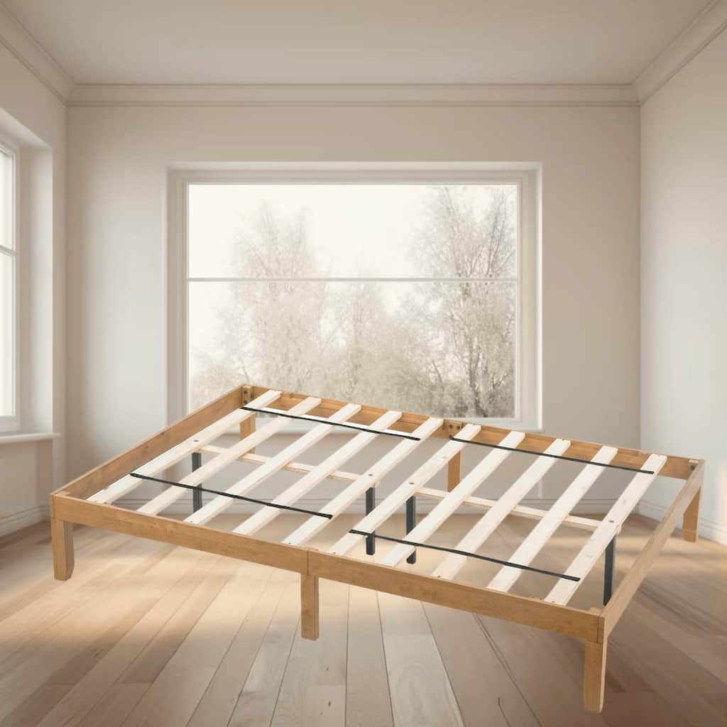 Durable Queen Size Wood Platform Bed Frame, No Box Spring Required, Easy Assembly, 650-700 lbs Weight Capacity for Bedroom