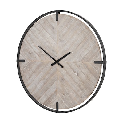 Rani Matte Black Metal w/ Wood Wall Clock - 33.5L x 1.6W x 33.5H