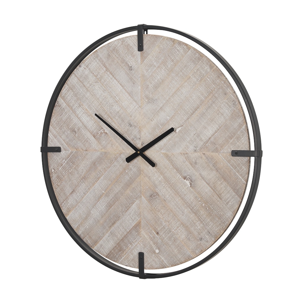 Rani Matte Black Metal w/ Wood Wall Clock - 33.5L x 1.6W x 33.5H