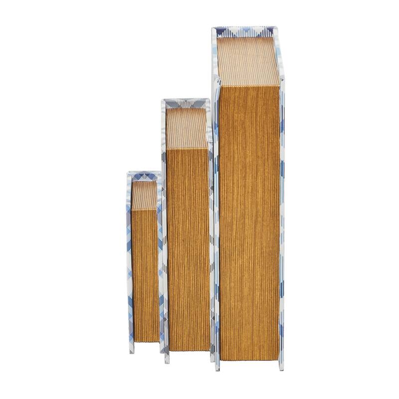 Burlap Leather Canvas Book Box Various Designs (Set of 3)