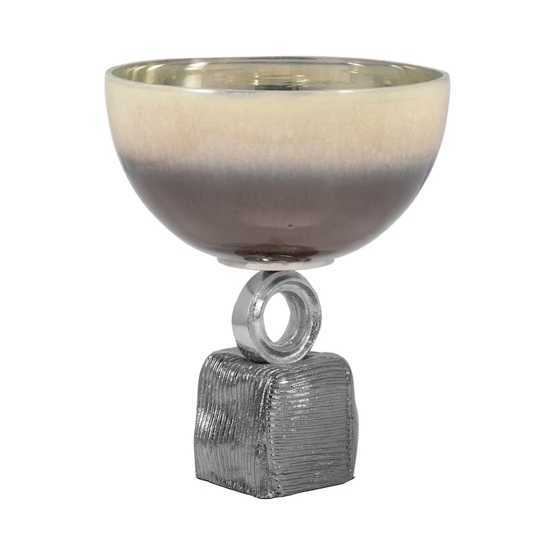 Sagebrook Home Glass Multi Round Ribbed Bowl On Metal Base