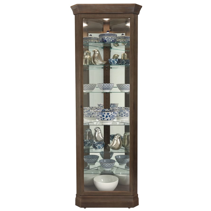 Howard Miller Delia Brown Veneer/Glass 6-shelf Tall Corner Living Room Curio Cabinet