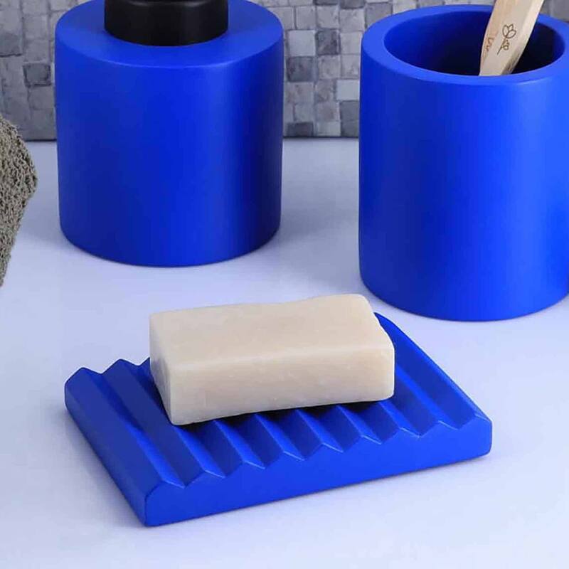 Concrete Cement Hand Soap Dish, Ribbed Drainage Design - 5.2 L x 3.6 W x 0.6 H