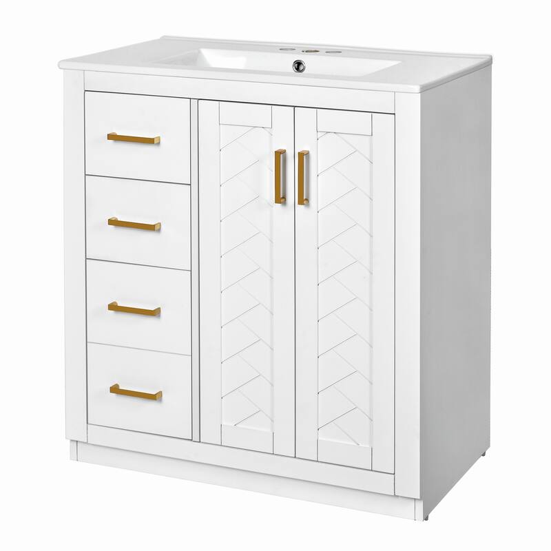 30" Wood Bathroom Vanity with Ceramic Sink and 3 Drawers