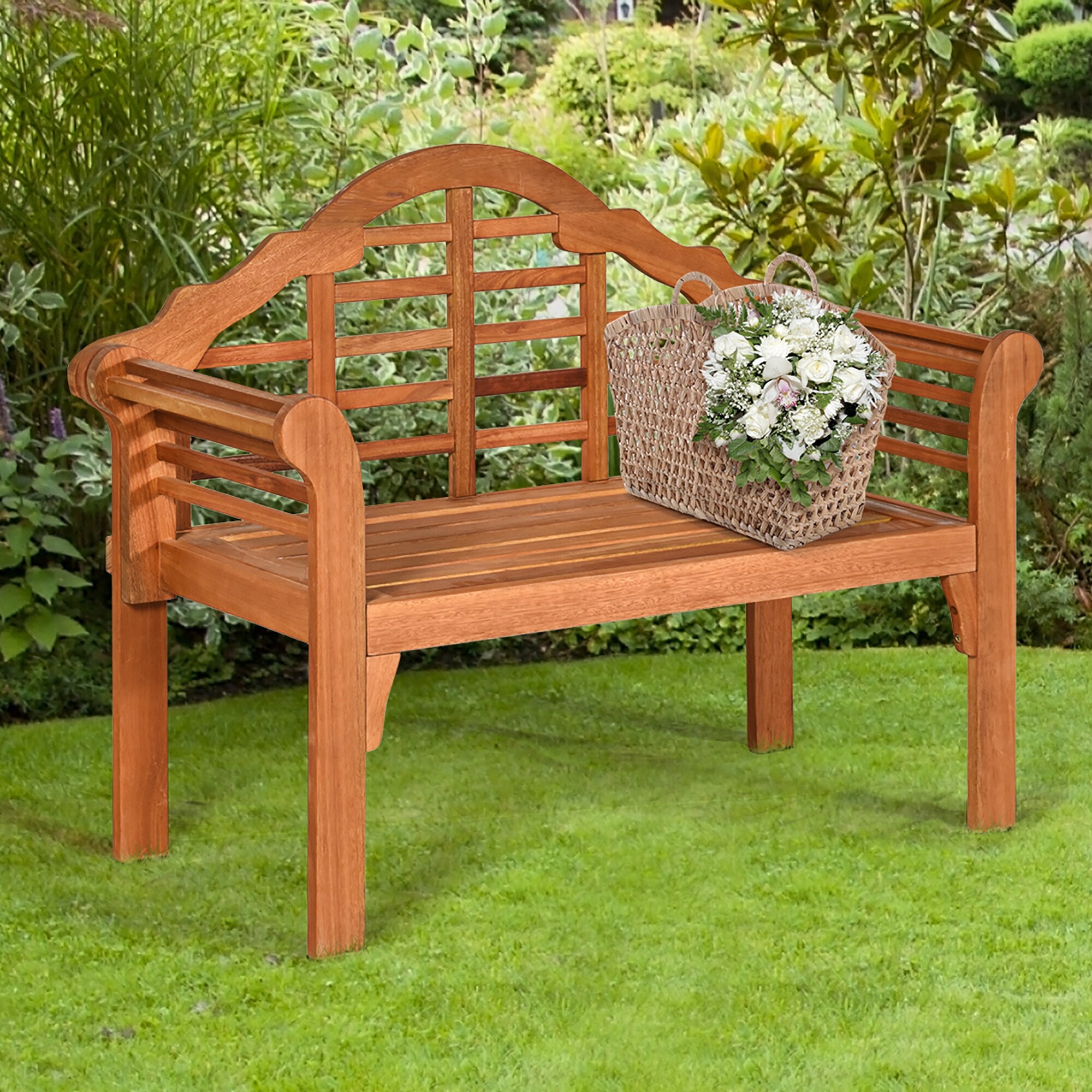 Costway 49 Outdoor Folding Bench Eucalyptus Wood Backrest Armrest