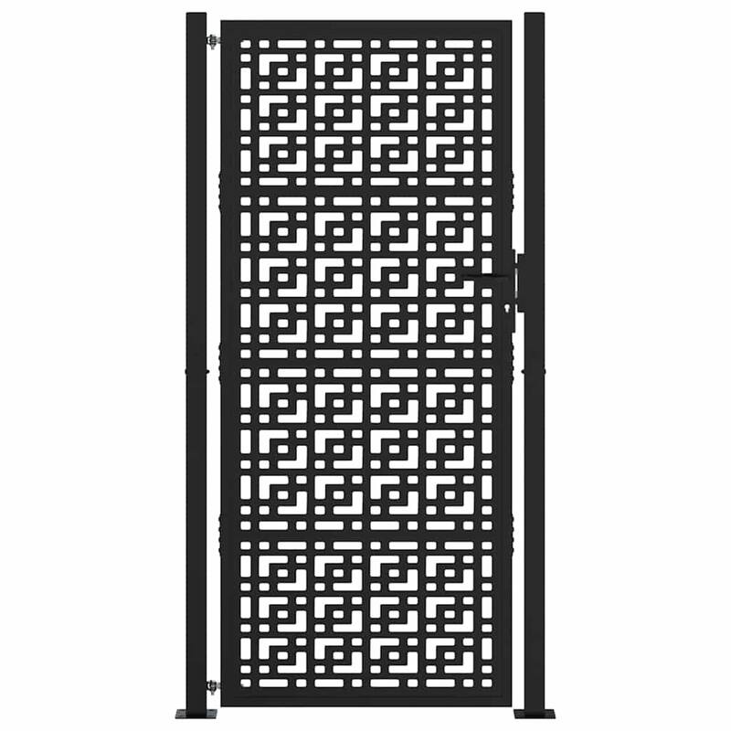 vidaXL Garden Gate Black Steel Leaf Design