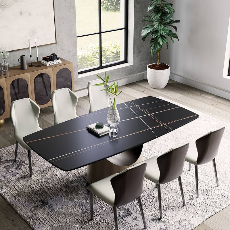 63"-94" Hobart Modern Dining Table with Rectangular Sintered Stone Tabletop and Carbon Steel Leg for 4-10