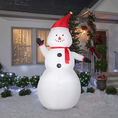 Gemmy Christmas Inflatable Snowman with Santa Hat, 8 ft Tall