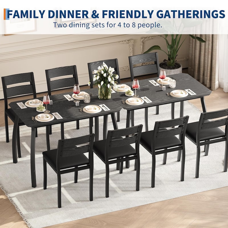 5 Piece Metal Frame Kitchen Table and Chair Set, with Chamfer Design