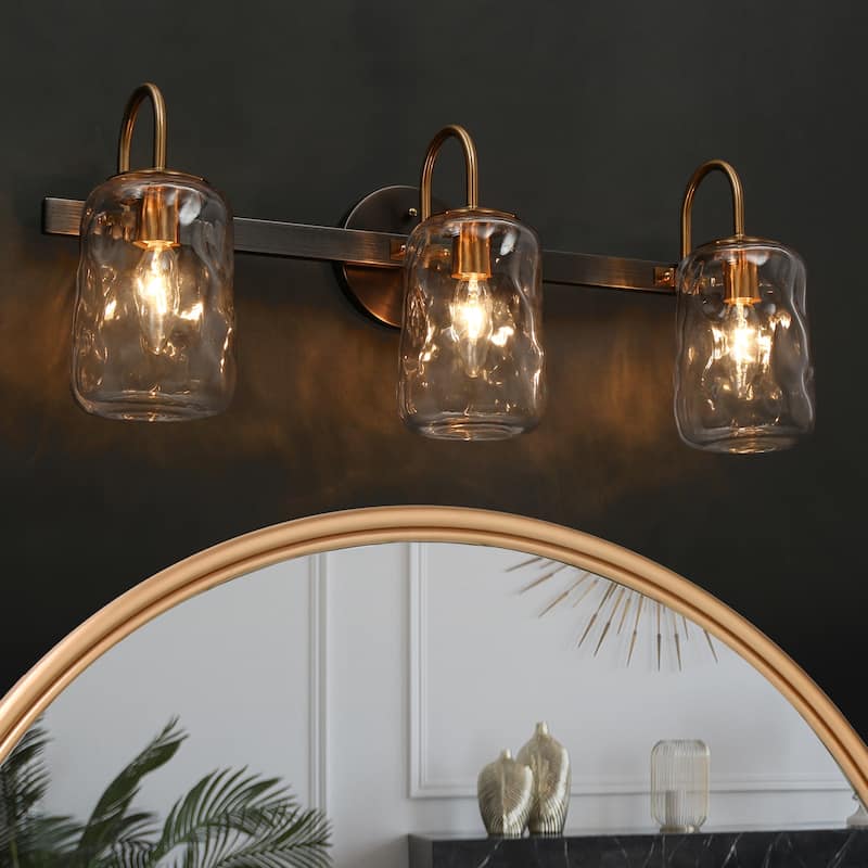 3-Light Black Gold Bathroom Vanity Light Glass Wall Sconces - L24"*W9.8"* H7.5"