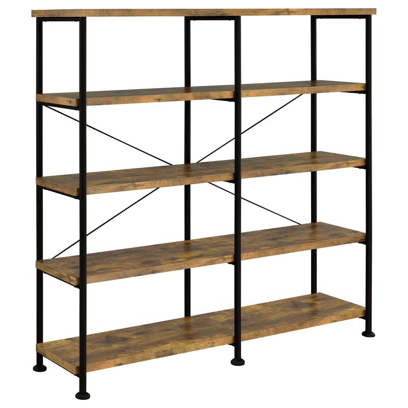 Analiese 63-inch 4-shelf Double Bookshelf - 60.00" x 14.25" x 63.00" - Rustic Nutmeg