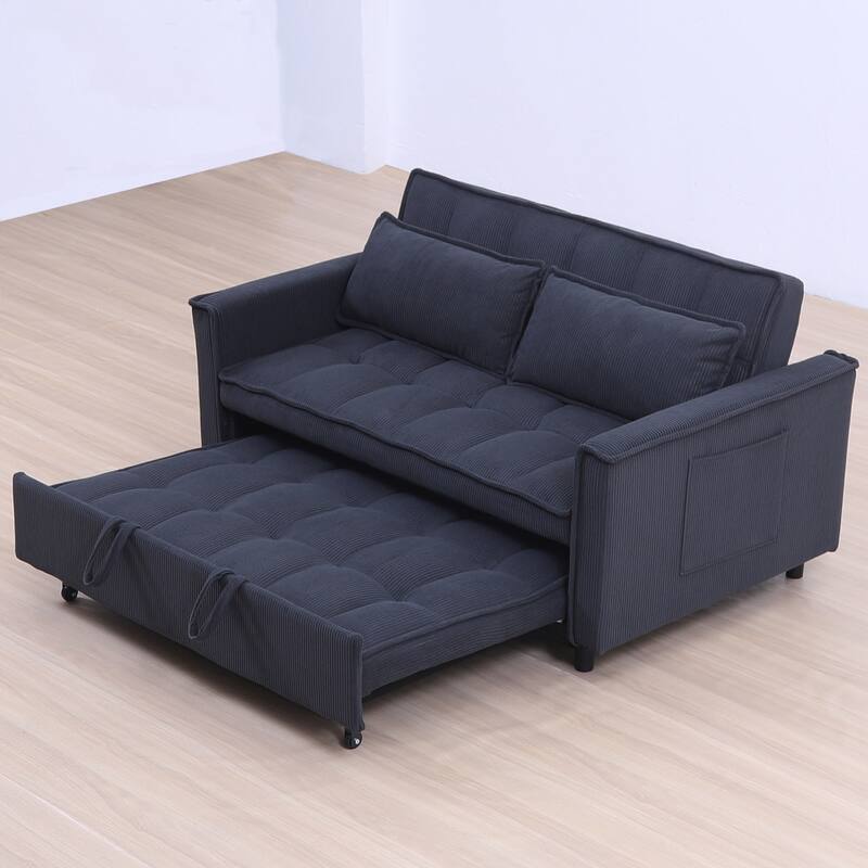 54" Double Buffer Broaching Sofa Bed, Corduroy, Dark Gray