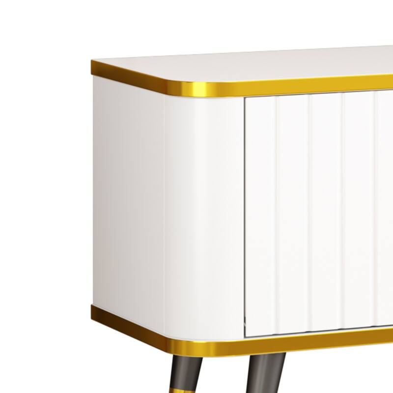 Elegant 79-Inch TV Stand with Ample Storage, Golden Elements, and Sleek Design - Ideal for Large Living Spaces.