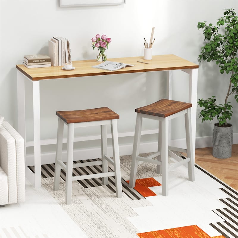 Gymax 24.5 Inch Set of 4 Saddle Stools Industrial Counter Height - Gray+Walnut